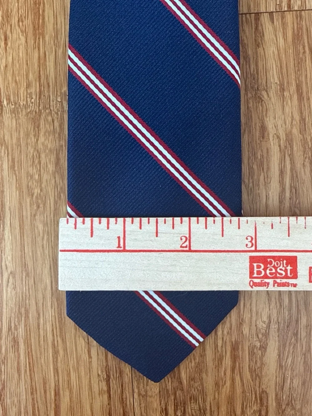 Racine, Paris Classic Navy Blue Stripe Men's Tie with Red and White Accents
